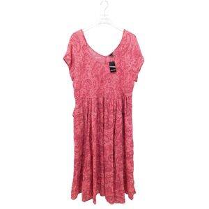 Torrid Midi Gauze Smocked‎ Skater Dress Etched Paisley Pink Size 3X